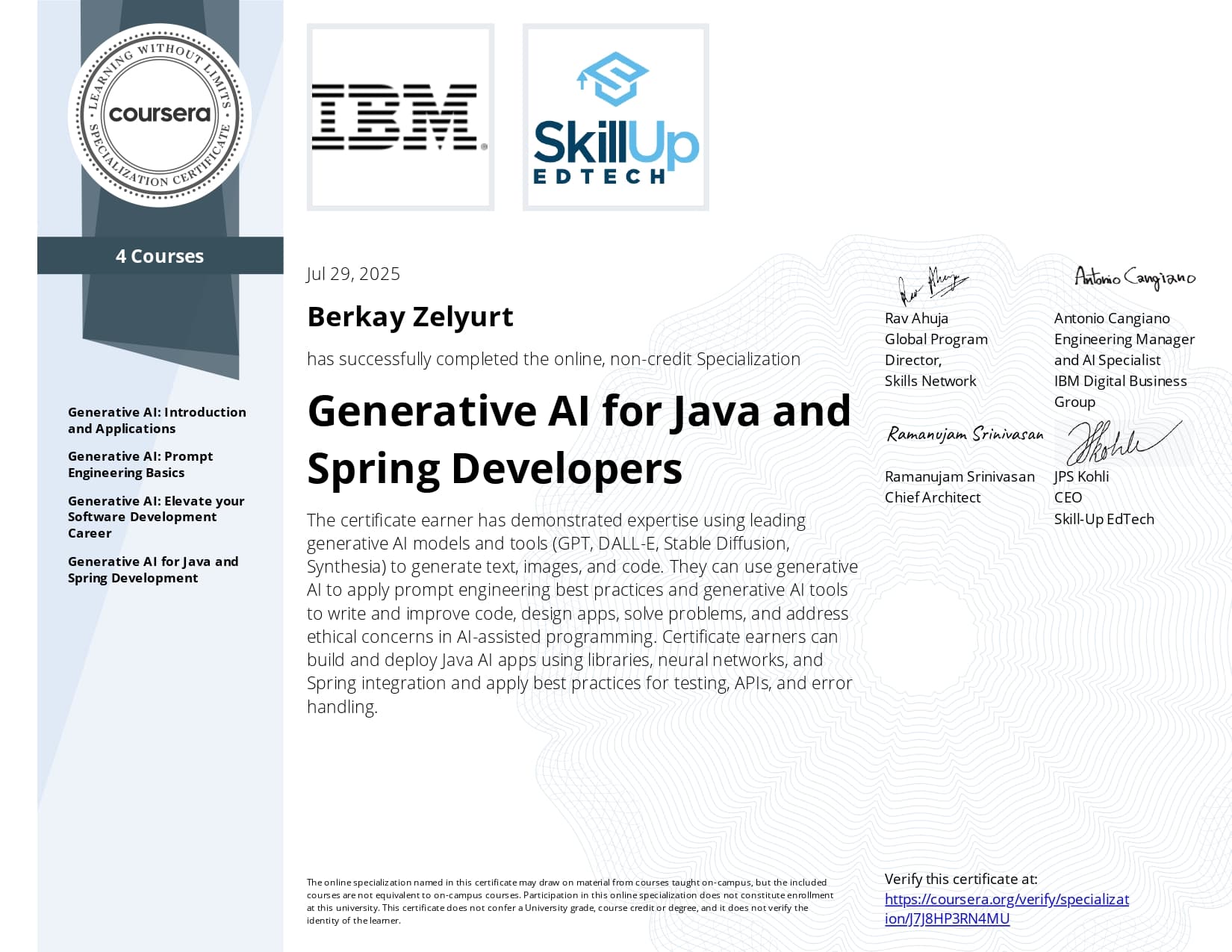 Generative AI for Java and Spring Developers Certificate